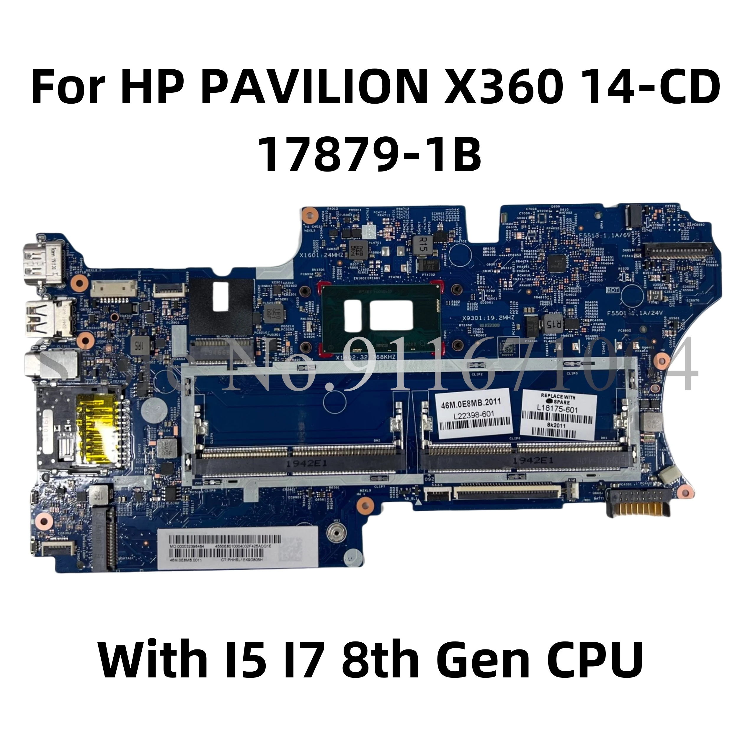 

17879-1B Mainboard For HP PAVILION X360 14-CD TPN-W131 14M-CD Laptop Motherboard With I3 I5 I7 8th Gen CPU DDR4 100% Working