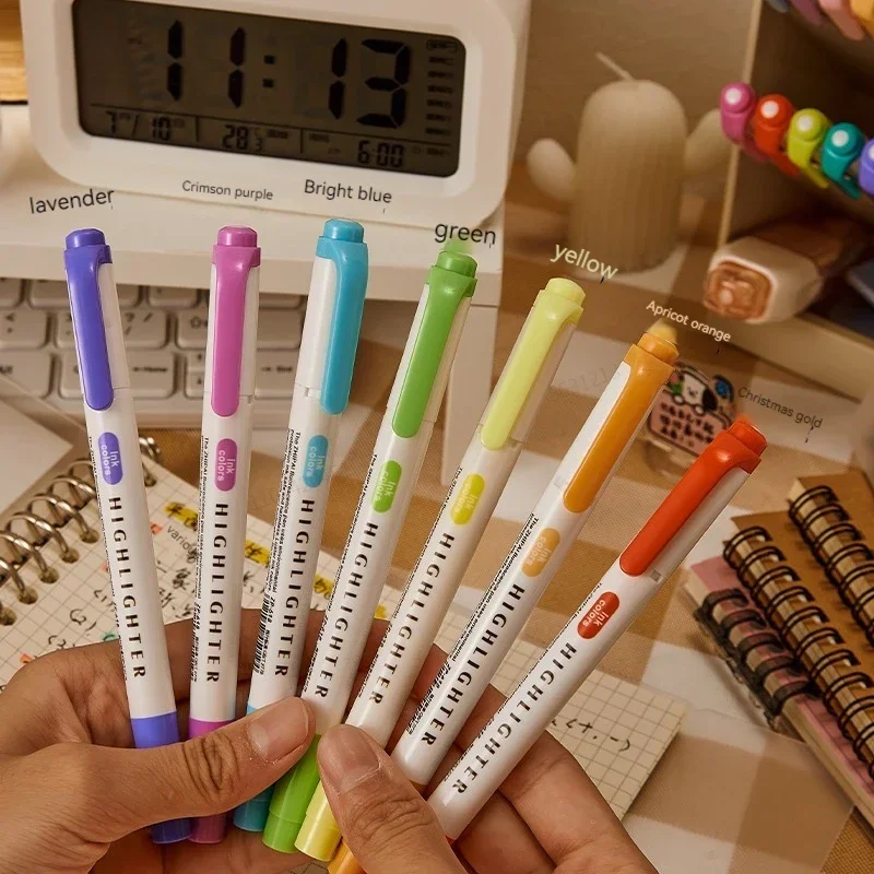 5-farbiges doppelköpfiges Textmarker-Set, fluoreszierende Zeichenmarker, Textmarker, Kunst, japanisches, süßes Pastell-Briefpapier