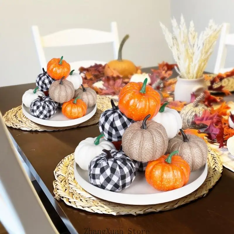 Künstliche Kürbisdekorationen, saisonales Kürbis-Set, 12-teilige künstliche Halloween-Kürbisse für Herbstregal-Ausstellung – Detail 4