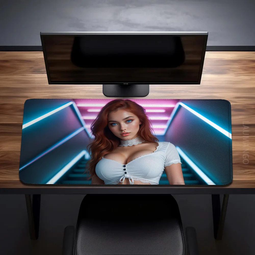 

Neon Fantasy Girl Xxl Mouse Pad 90x40cm Computer Table Setup Gaming Accessories Mechanical Keyboard Mousepad Anime Gamer Cabinet