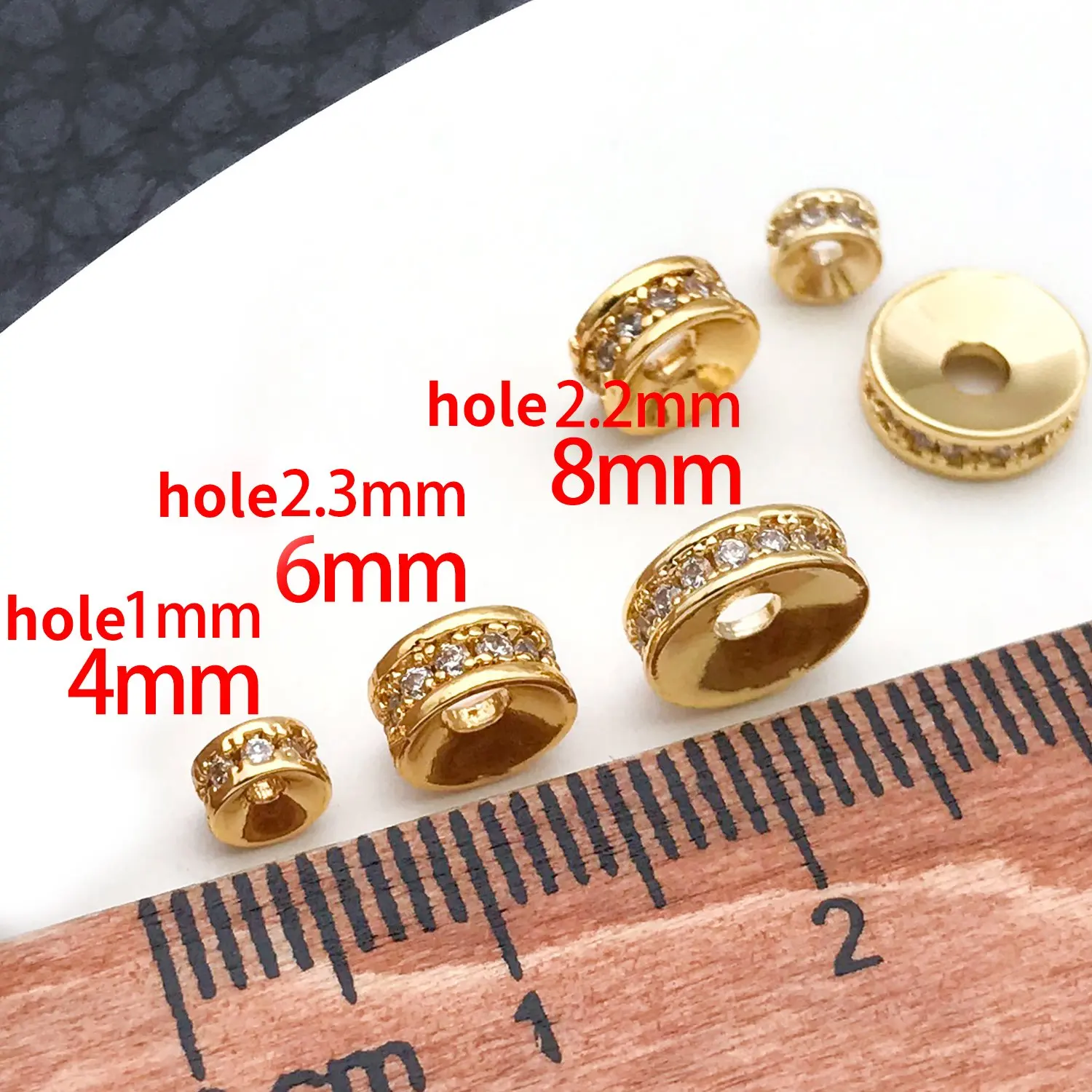 2pcs 4/6/8mm 18K Gold Plated Brass Rhinestone Rondelle Spacer Beads For Jewelry Making Bracelet Necklace DIY Accessories