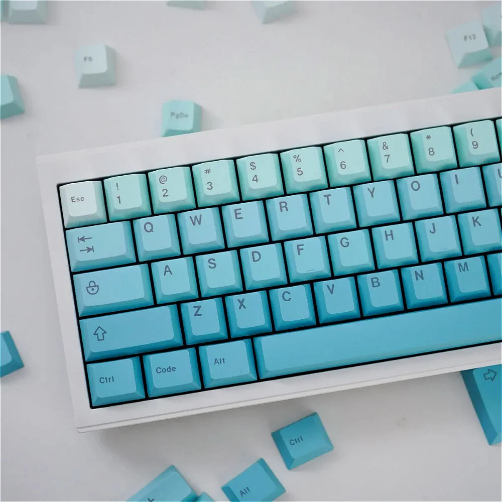 Side engraving / front engraving gradient cyan mechanical keyboard keycaps 125 keys PBT thermal sublimation cherry original he