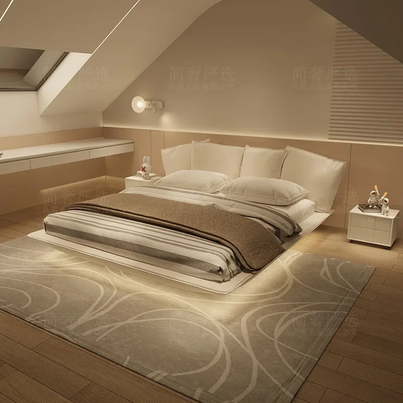 Modern Aesthetic Bed Floating Light Luxury Wedding Fashionable Soft Bed Genuine Leather Japanese Camas De Casal Trendy Furniture