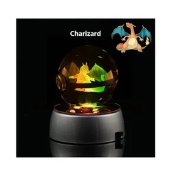 Bola de cristal de Pokémon 3D, figura de Pikachu, modelo de Charizard de grabado de cristal con Base de luz Led, juguetes de Anime, regalo de Navidad