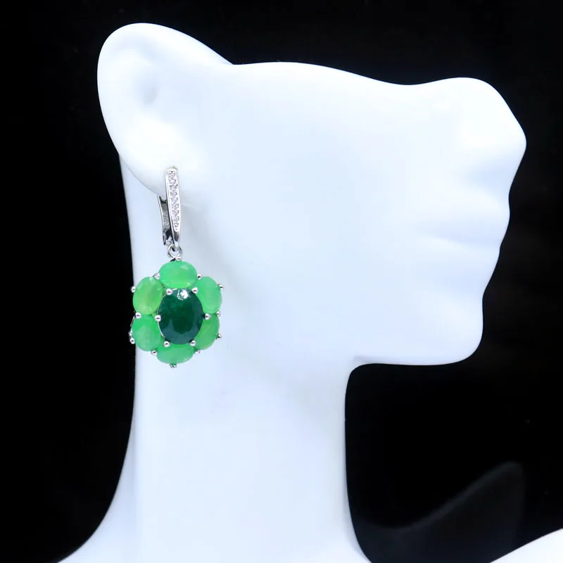 Buy 5 Get 1 Free 38x17mm SheCrown Real Red Ruby Green Emerald CZ Women Wedding Silver Earrings