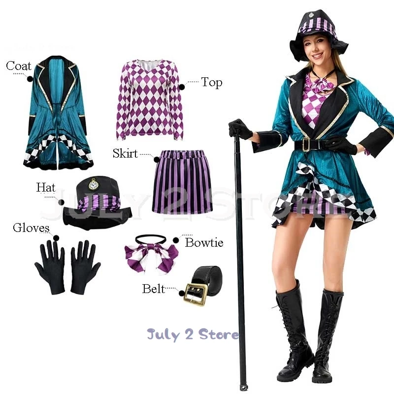 Circus Performance Costumes Women Cosplay Mad Hat Coat Pants Suit Tarrant Alice Hightopp Cosplay Halloween Party Fantasia Style