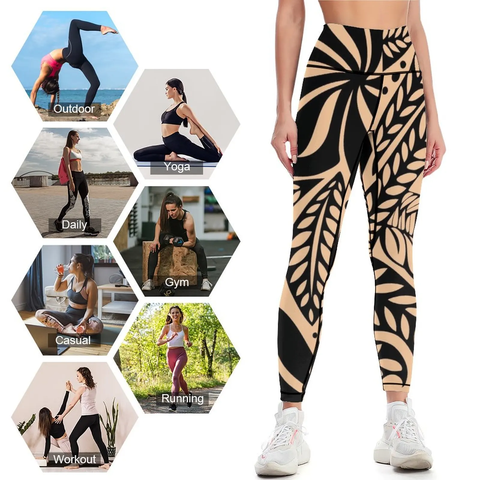 Mallas con diseño de tatuaje floral para mujer, Leggings acampanados, retro, hawaianos, polinesios, de color piel clara