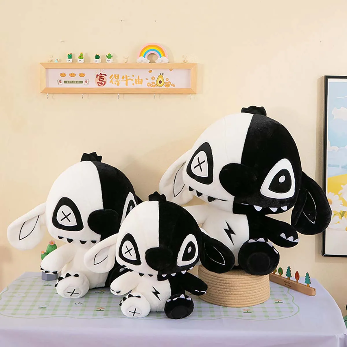 35cm Gothic Stitch Demon Plush Doll Soft Stuffed Toy for Halloween Party Decor Cute Carton Ambiance Ornament Birthday Holiday