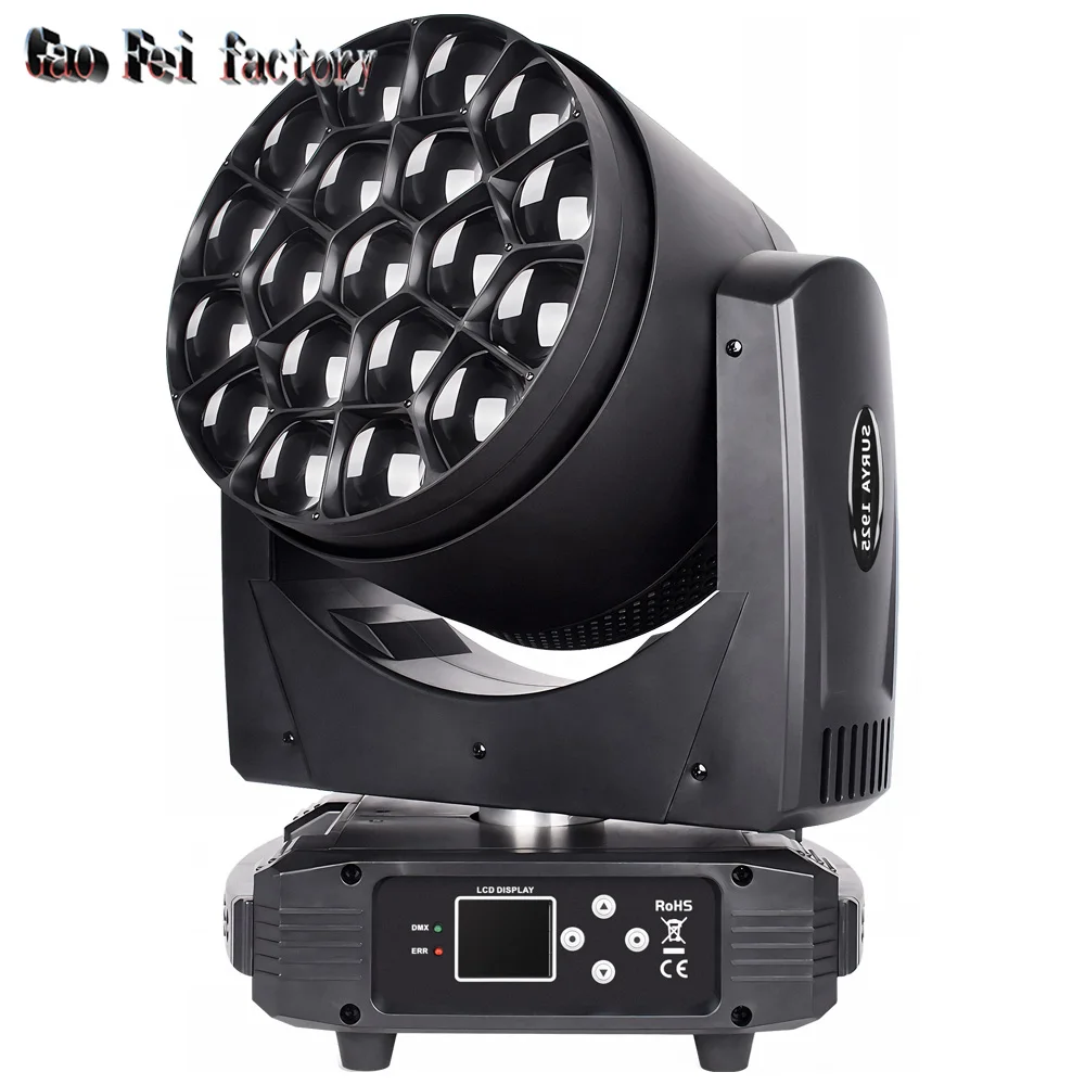 LED 19X25W ojos de abeja haz de luz con cabezal móvil Zoom RGBW 4 en 1 luces móviles para escenario DJ Club Bar evento