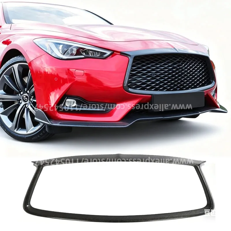 

Накладка на решетку радиатора из сухого карбона для Infiniti Q50 Q50 Sport 2018-2019, декоративная сетка на передний бампер, элемент обвеса