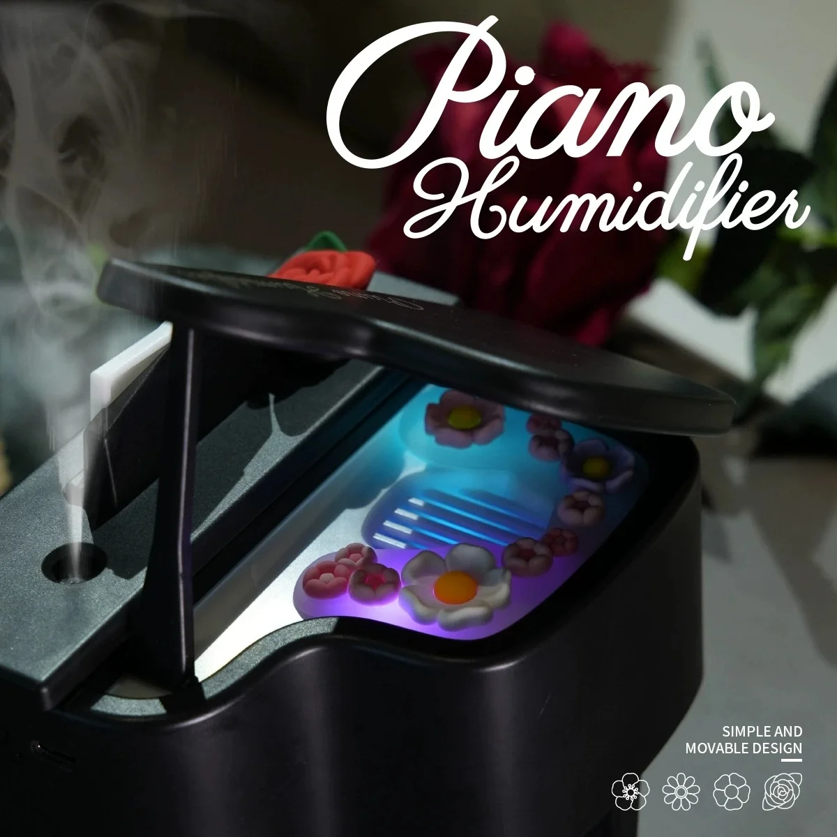 البيانو شكل اللاسلكية المحمولة الهواء المرطب 350 مللي USB قابلة للشحن 1200 مللي أمبير بطارية بالموجات فوق الصوتية صانع ضباب رائع مبيد للمنزل #4