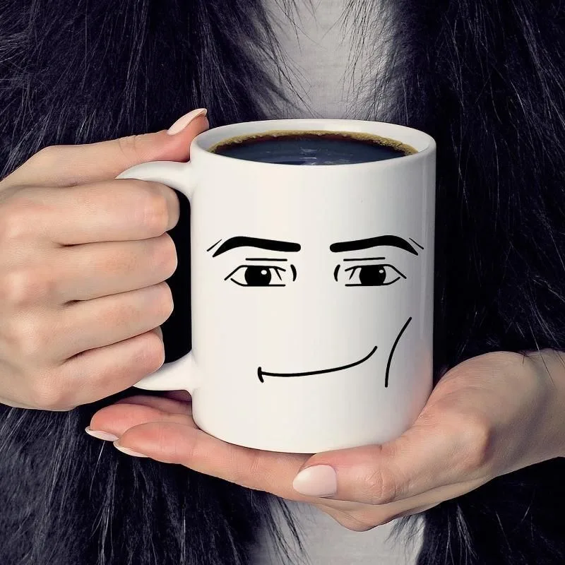 Jogo quente roblox temático dos desenhos animados impressão caneca de expressão facial feminina criativa cerâmica café da manhã café leite copo presente