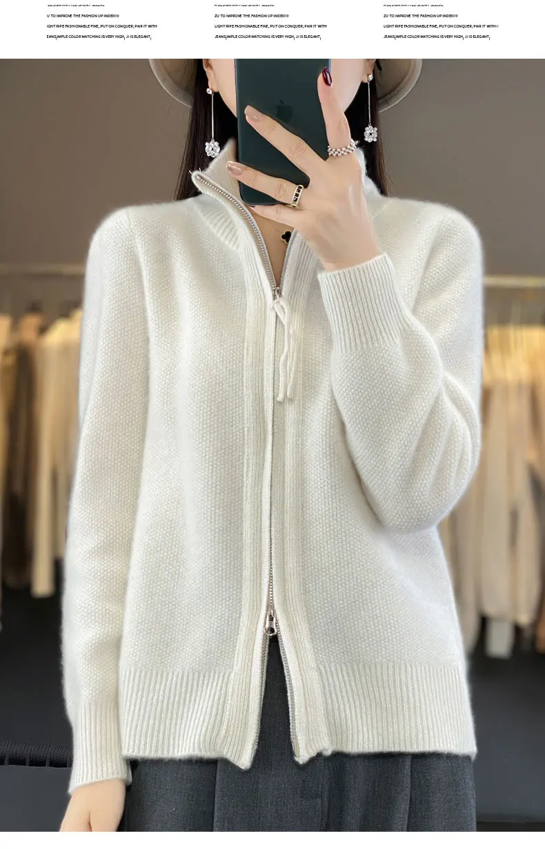 Autumn And Winter New Thick Two-Way Zipper Wool Cardigan Women's Loose Casual Sweater Solid Color Knitted Cashmere Coat