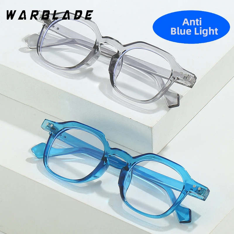 Retro Rivets Square Anti Blue Light Glasses Women Men Brand Fashion Vintage Eyeglasses Frame Male Blocking Optical Clear Lens