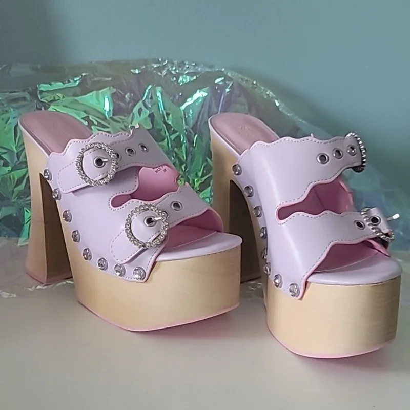 Sandalias de plataforma sin cordones con diseño de madera, zapatos de Mujer de talla grande con tacón grueso y Punta abierta, a la moda, para invierno, 2025