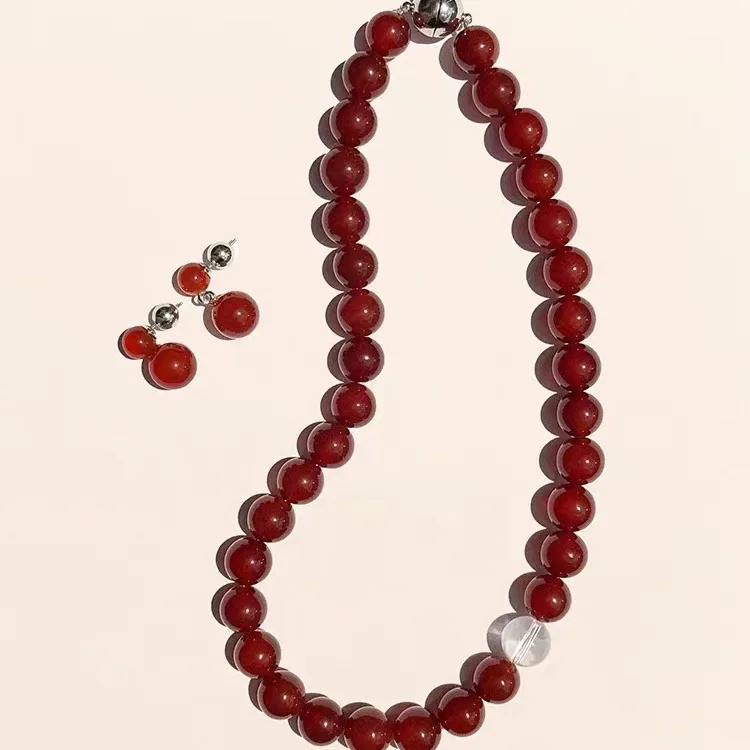 

Jenny&dave Red Agate Bead Necklace Fashionable Autumn And Winter Women's Pendant Gemstone Jewelry Necklace Necklaces For Women