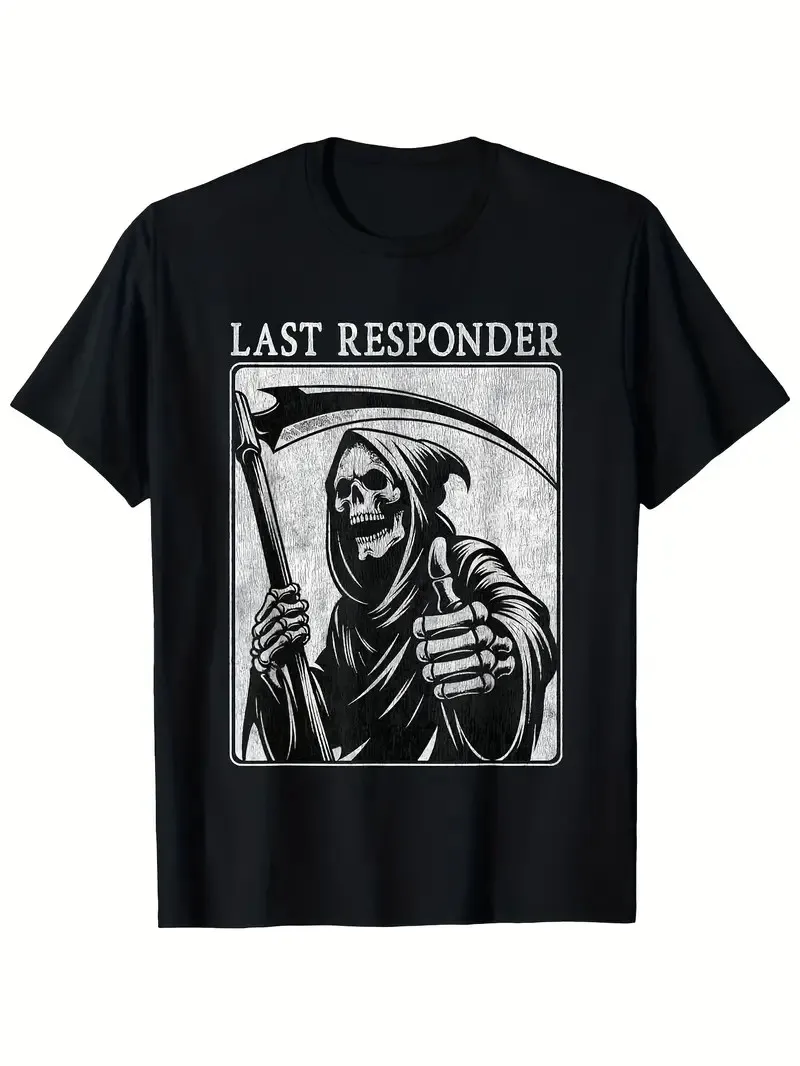 

Last Responder Grim Reaper Graphic T-Shirt - Men's Vintage Distressed Cotton Tee