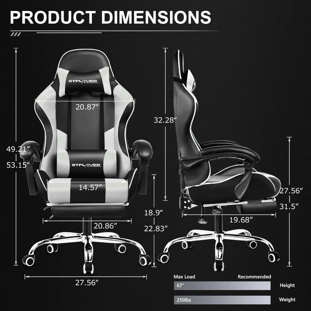 Gaming Chair, Computer Chair with Footrest and Lumbar Support, Height Adjustable Game Chair with 360°-Swivel Seat