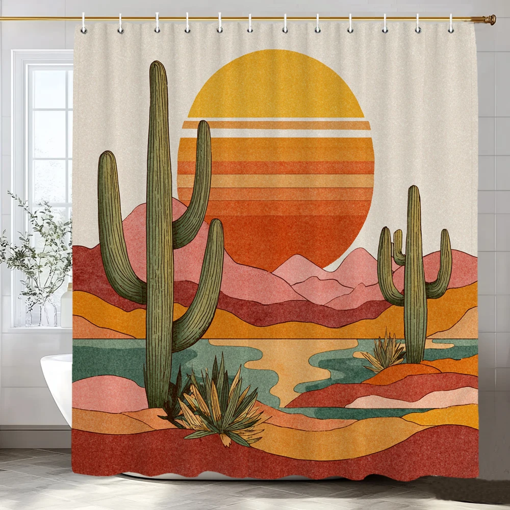 

Занавеска для душа в скандинавском стиле с принтом кактуса, занавеска для ванной комнаты, подвесная занавеска с 12 крючками, украшение, можно стирать в машине