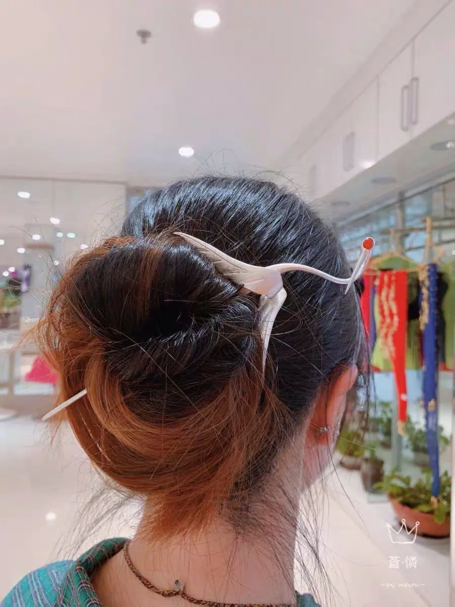 Srebrna długa spinka do włosów w stylu żurawia Chińska starożytna spinka do włosów Hanfu do koka Kungfu Szermierz Wojownik Taoistyczny Kapłan Akcesoria do włosów