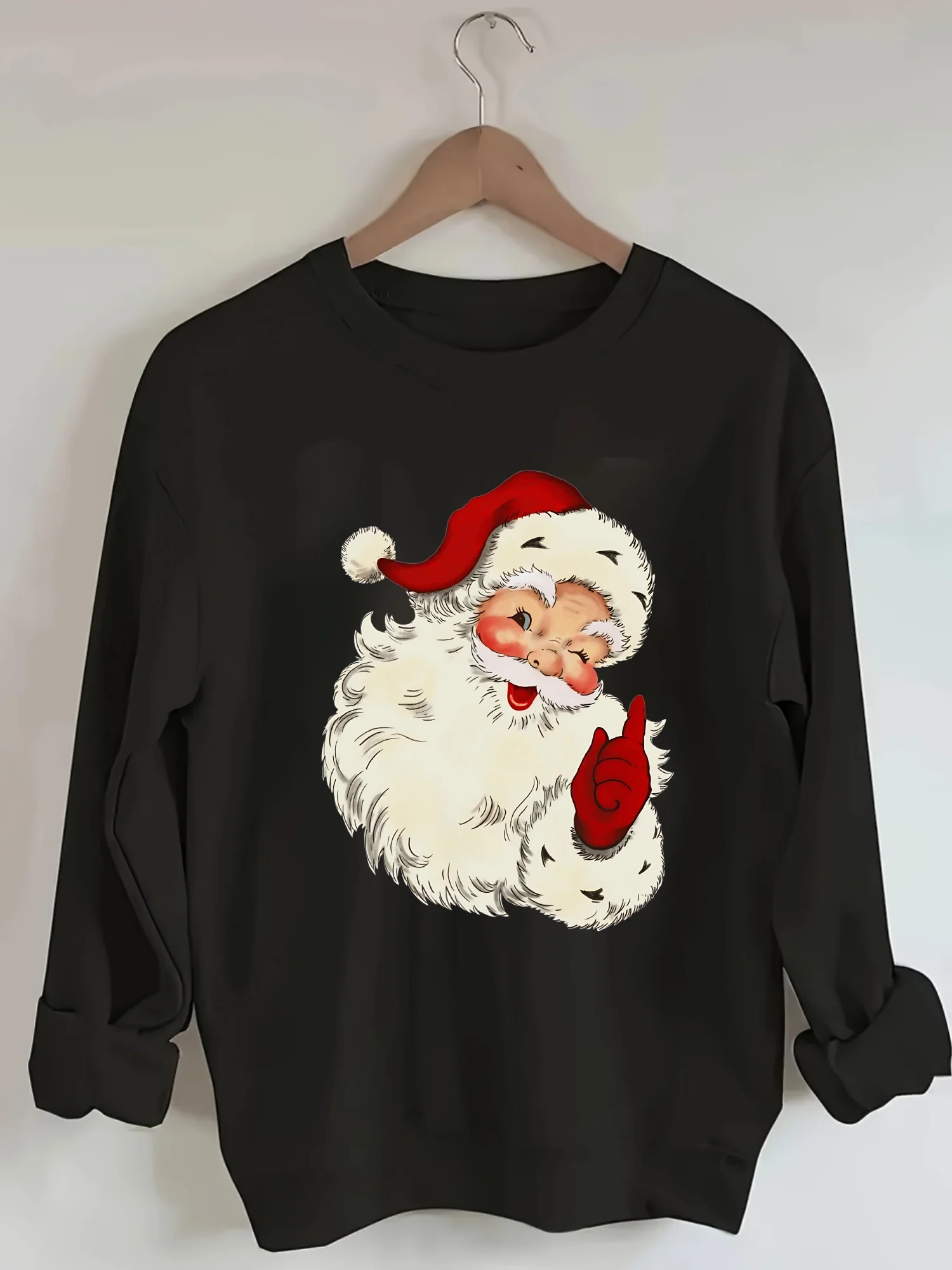 

Санта-Клаус с принтом улыбающегося лица в рождественском стиле, женская осенне-зимняя толстовка с капюшоном, модный удобный топ с круглым вырезом, повседневная одежда