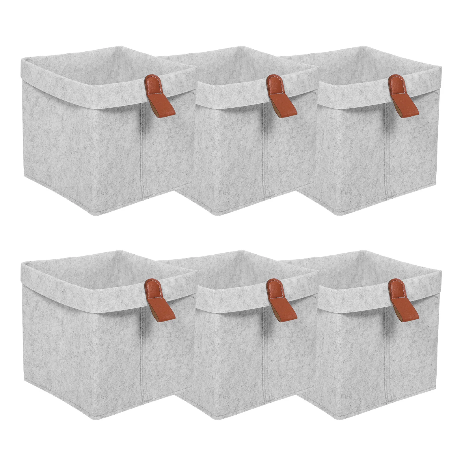 

6Pcs Cube Storage Bins Foldable Felt Organizer Baskets with Handles for Wardrobe Closet Shelf Laundry Light Grey