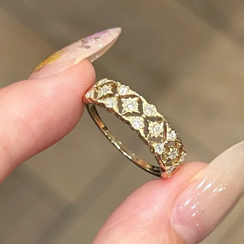 Luxury Sparkle Micro-inlay Zircon 925 Sterling Silver Hollow Star Rhombus Four Leaf Flower Adjustable Rings for Women Jewelry