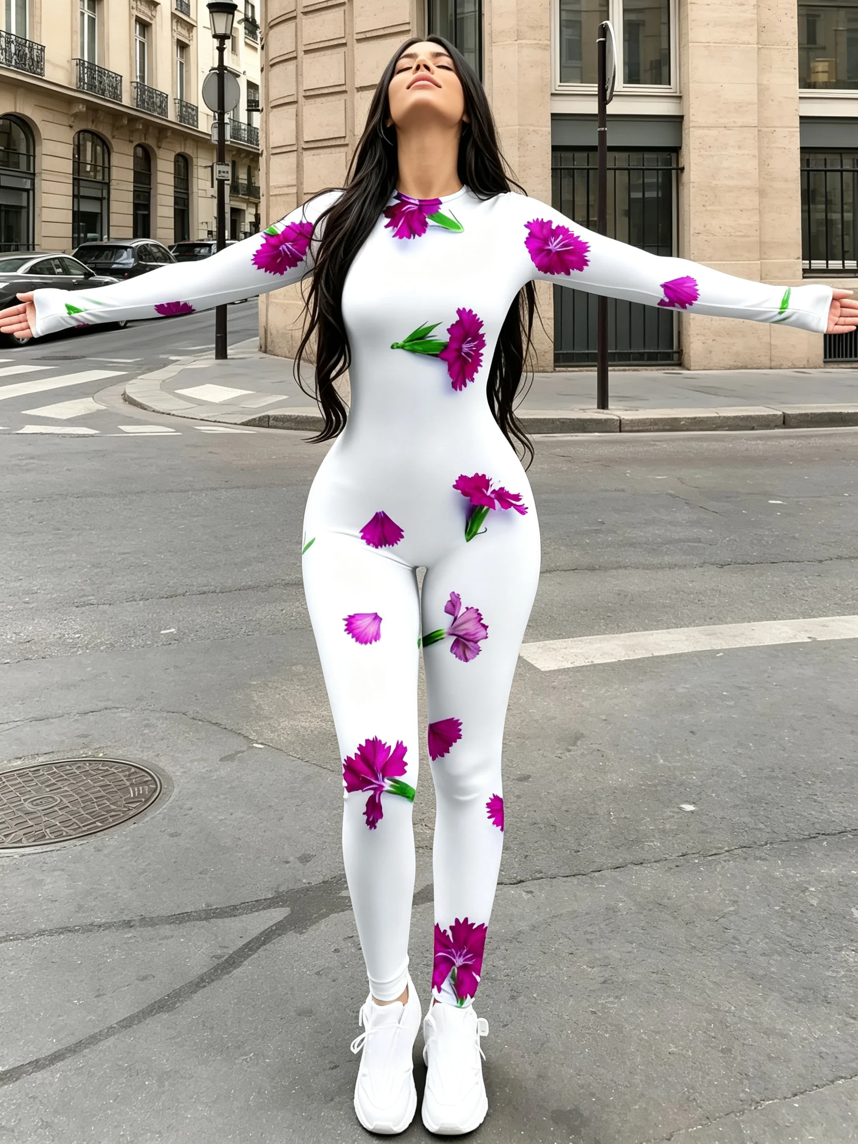 Rundhals-Langarm-Jumpsuit mit elastischem und enganliegendem Schnitt, um die Figur zu betonen, Damen-Jumpsuit. – Detail 6