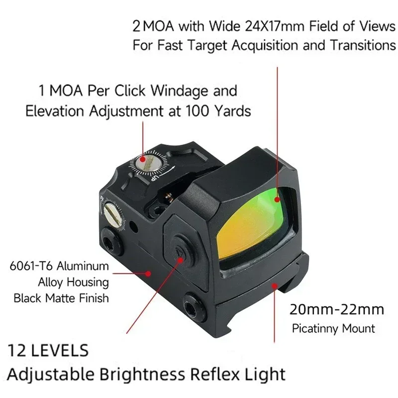 Mini Red Dot Sight Brightness Adjustable Hunting Multi Coated Hunting Collimator Compact Scopes For Airsoft / Hunting Rifle