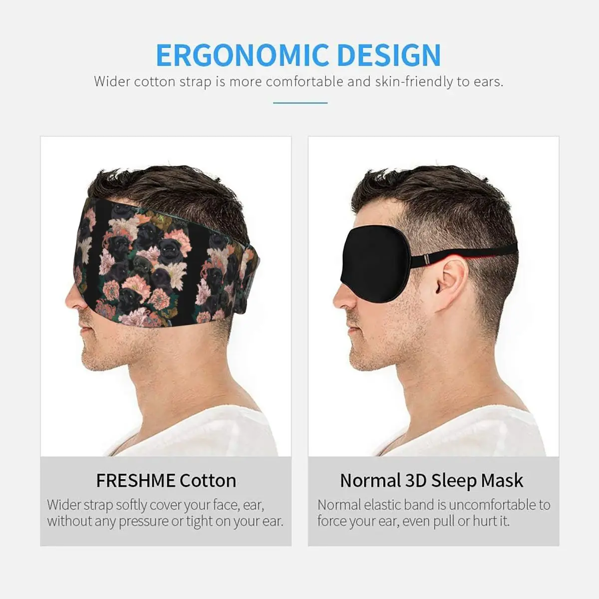 Because Black Pug sleep mask Light Blocking Portable Eye Cover for Girls Boys Home Sleeping Party Gift Eyeshade eyepatch view 5