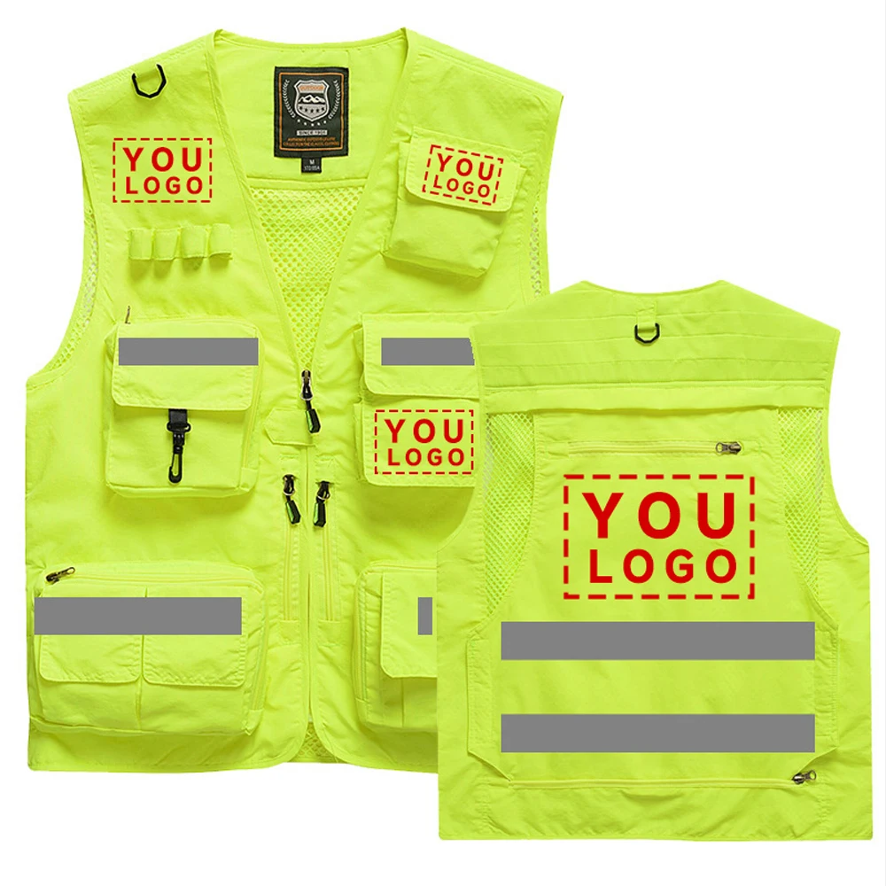 Luminous Yellow Safety Vest High Visibility Multi Pockets Construction Working Vest with Reflective Strips Work Clothing