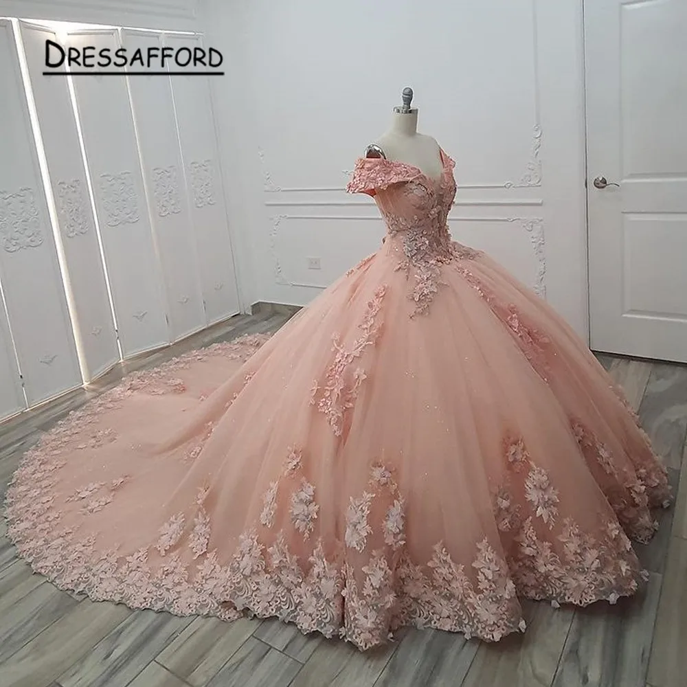 Robes de Quinceanera roses, robe de Rhgonflée, robe Sweet 16, dentelle perlée dans le dos, 15 ans