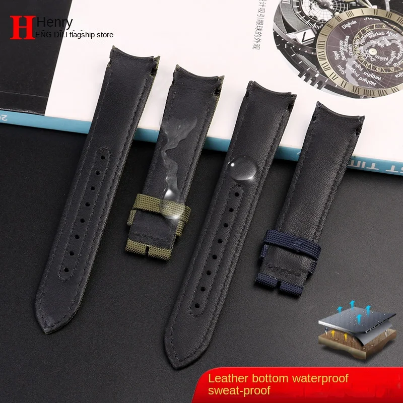 20mm Nylon +cowhide Watchband for Omega Speedmaster Moonwatch 300 AT150 Planet Ocean Seiko Canvas Fabric butterfly buckle Strap