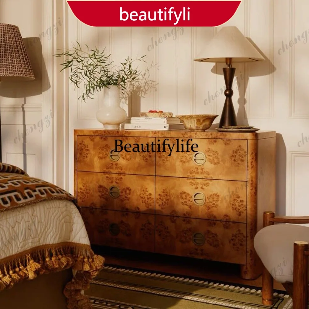 M45 Vintage-style solid wood burl bark chest cabinet, vintage entryway storage cabinet, living room storage cabinet