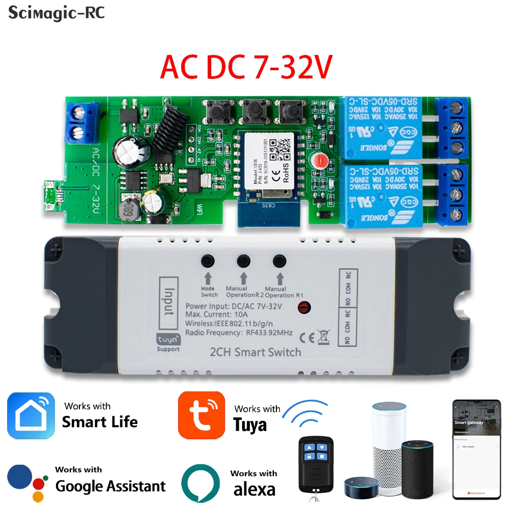 Tuya Relè Wifi Modulo Smart Switch 12V 24V 220V 7-32V Smart-Life APP Controllo Remoto Funziona con Alexa Google Home