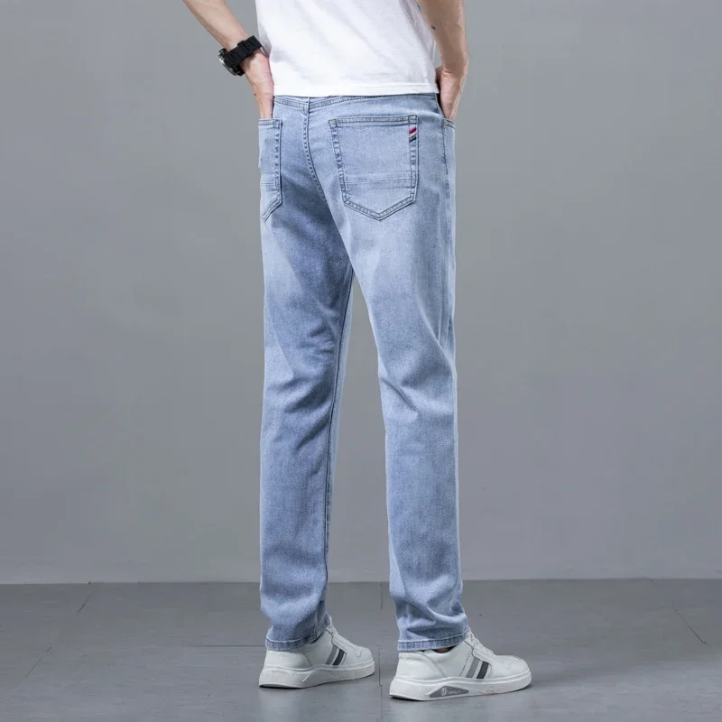 Men\'s New Business Straight Jeans Stretch Breathable Soft Spring Summer Casual Denim Trousers Korean Fashion Classic Male Pants