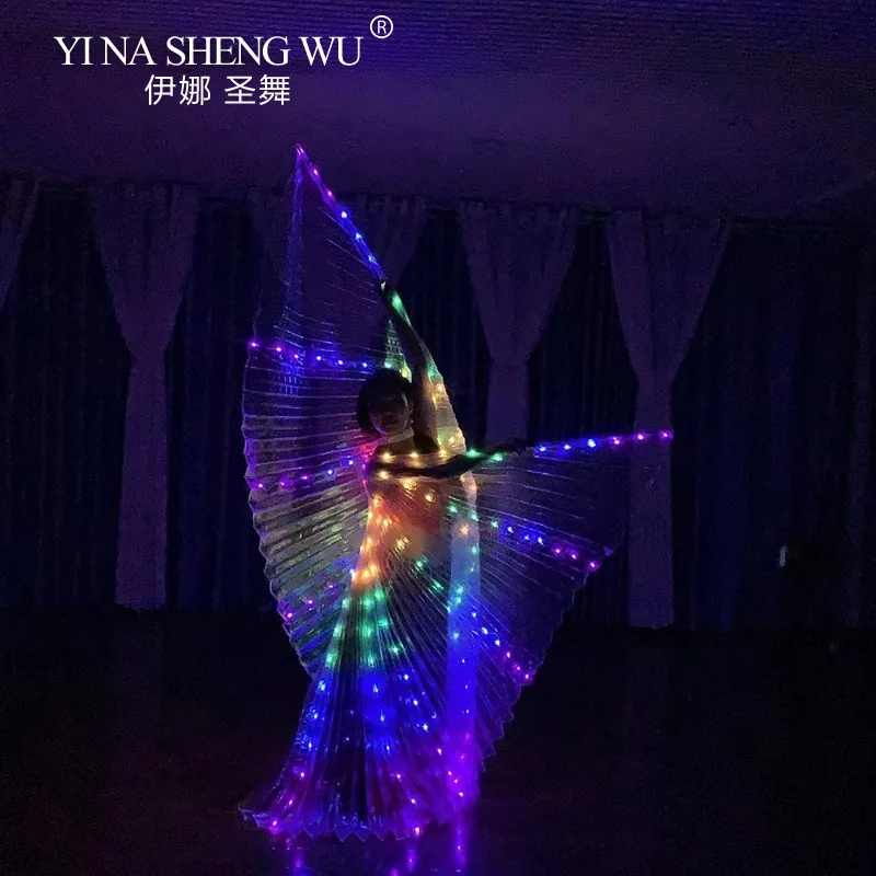 LED Wings Belly Dance Wings Isis Halloween Wing Prop Shining LED Lamp Wing Belly Dance Costumes Accessories Sticks for Adult