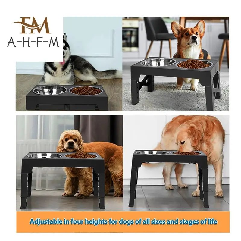 

Elevated Dog Bowls With 2 Stainless Steel Dog Food Bowls, Adjusts To 5 Height For Small And Big Dogs, Black