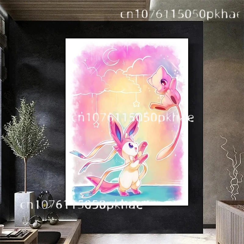 Póster de Pokémon de Anime japonés Nymphali Feelinara kez circundante, pintura en lienzo de Sylveon, arte de pared impreso, regalo para niños