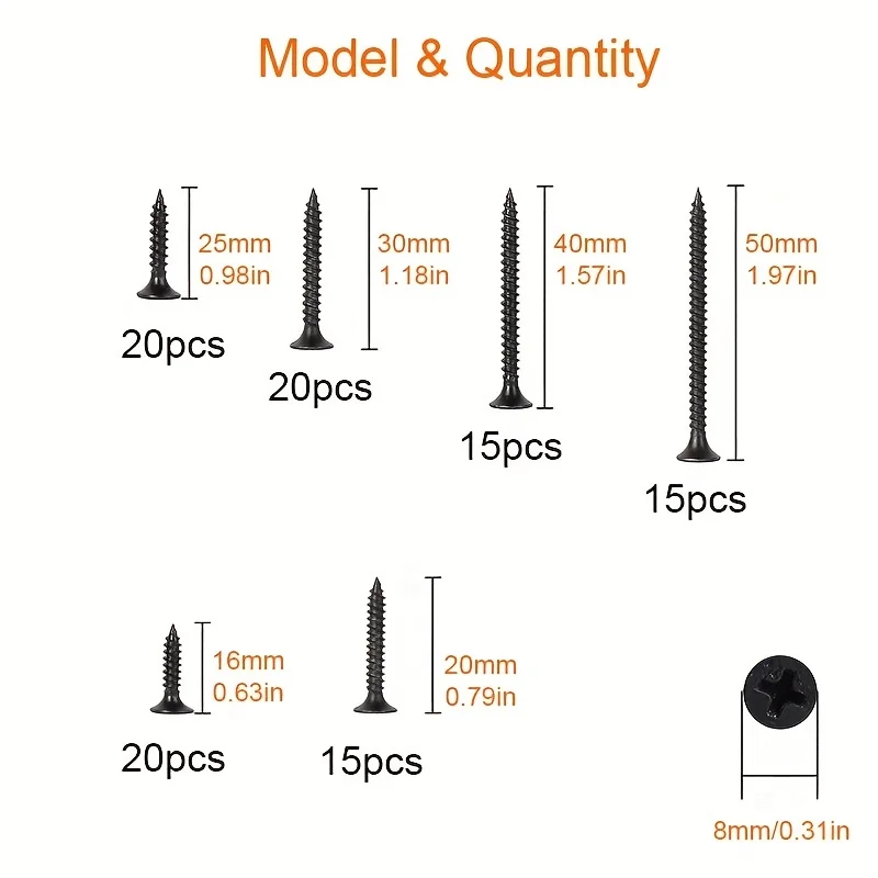 M3.5 black cross countersunk head self tapping screw set, high-strength self tapping screw, gypsum board screw