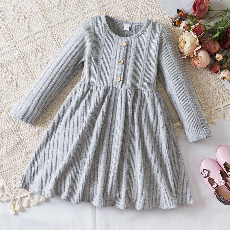 Girls Button Front Rib Knit Dress 5