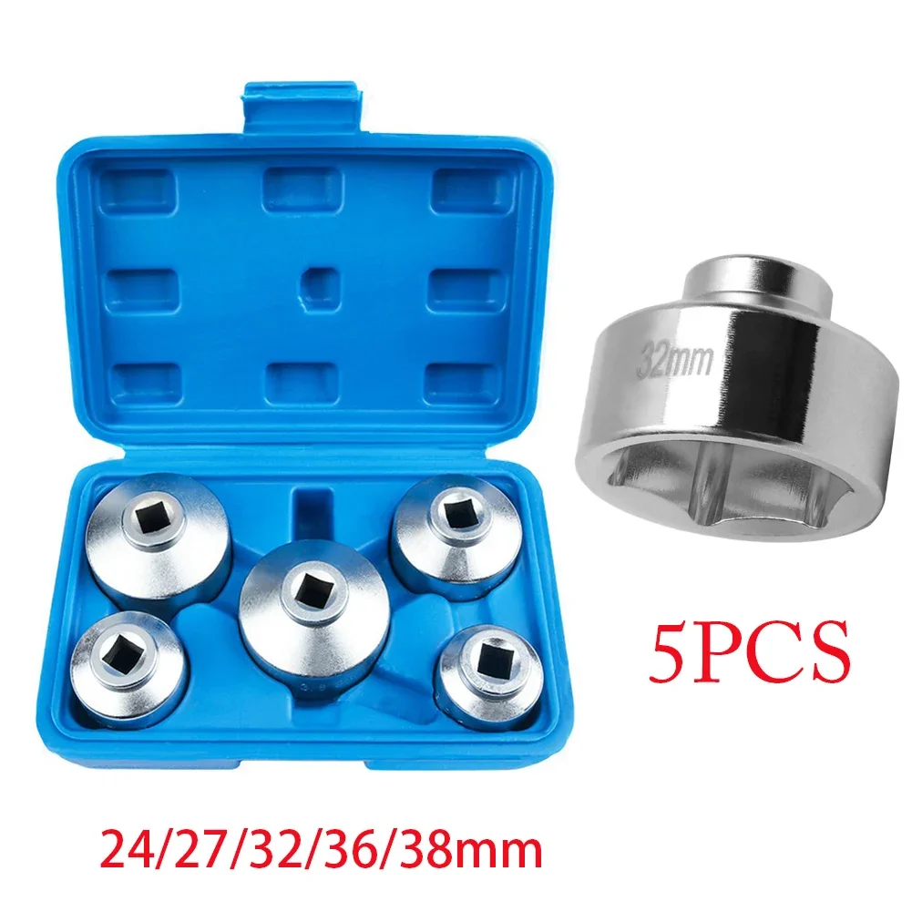 5PCS Oil Filter Cap Wrench Set For 3/8 Drive 24mm To 38mm Car Repair Tool Kit For Auto Maintenance And Mechanic Work