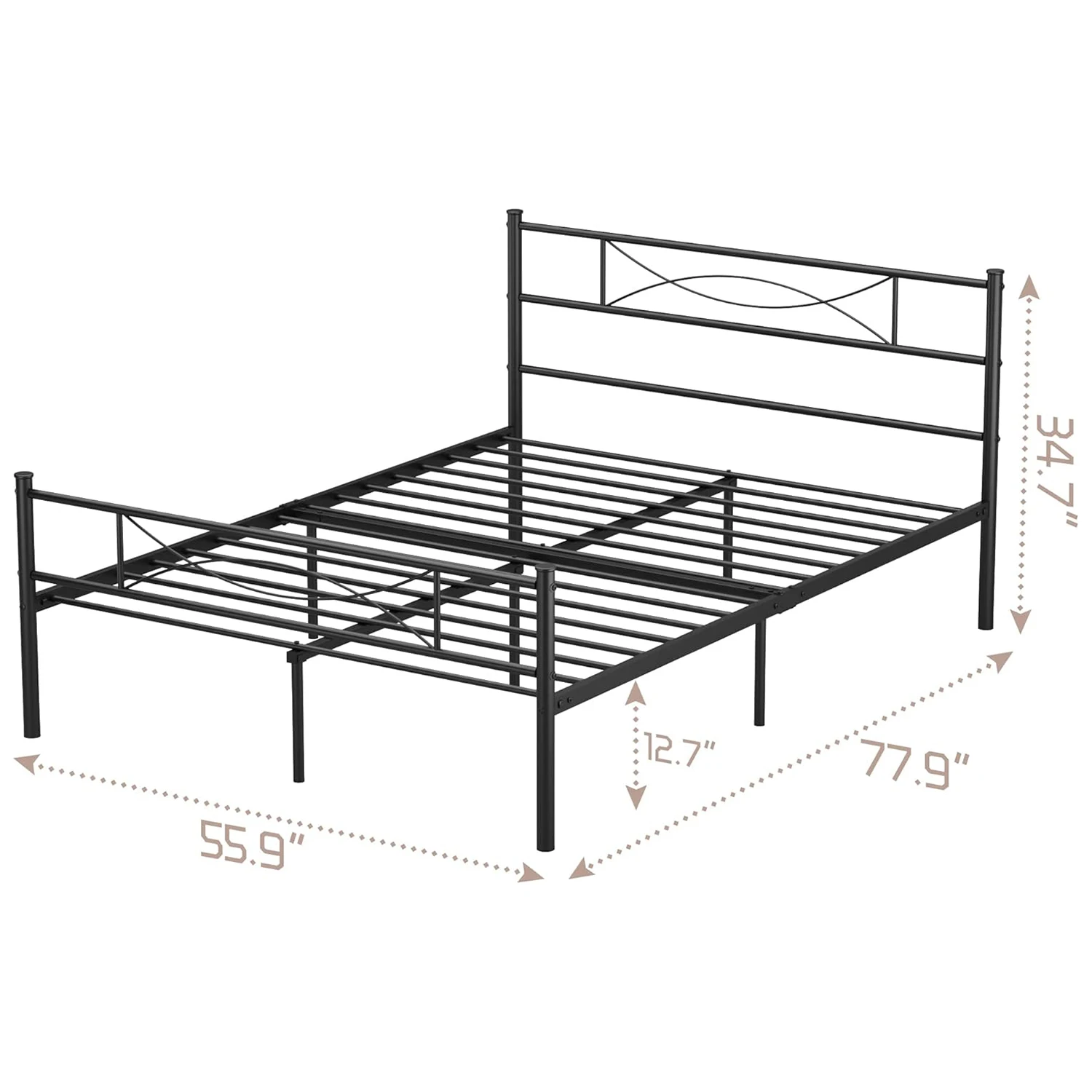 Full Bed Frame with Headboard Full Size Metal Platform Bed with Under Bed Storage, Box Spring Needed