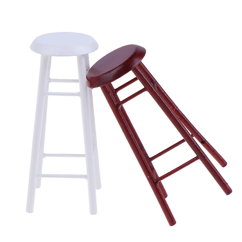 Dollhouse Miniature Wood High Footed Stool, Bar Stool, Model Accessories, 1:12