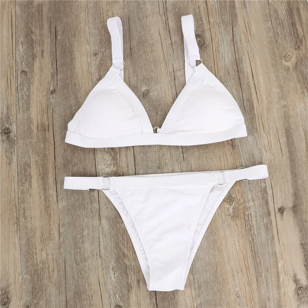 Women Swimsuit Bikini Set Halter Hollow Out 2 Piece Swimming Bathing Suits White Swimwear Female Summer Beachwear Bikinis Sets