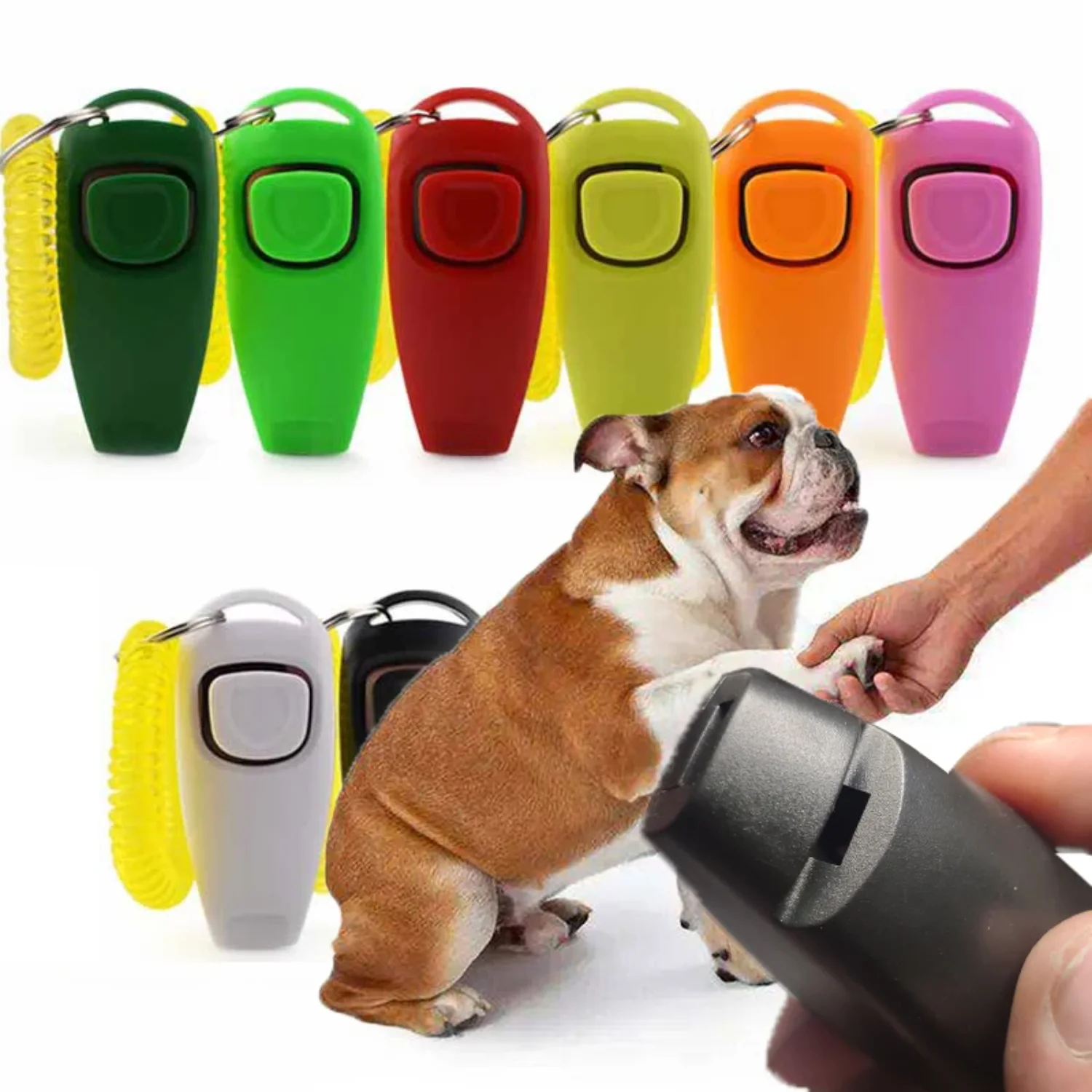 2 In 1 Pet Clicker Dog Training Whistle Answer Card Pet Dog Trainer Assistive Guide With Key Ring Dog Pet Cat Pet Supplies Flea