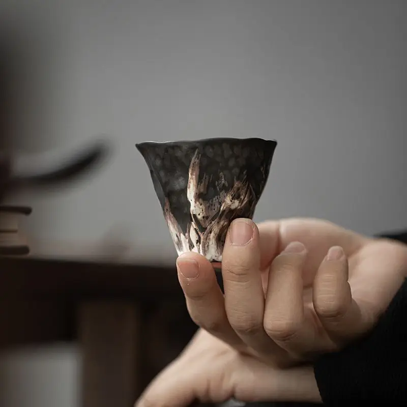 Wabi Sabi Style Tea Cup Lotus Charm Teacup Rough Pottery Kung Fu Tea Tasting Cup Small Creative Unique Single Master Cup
