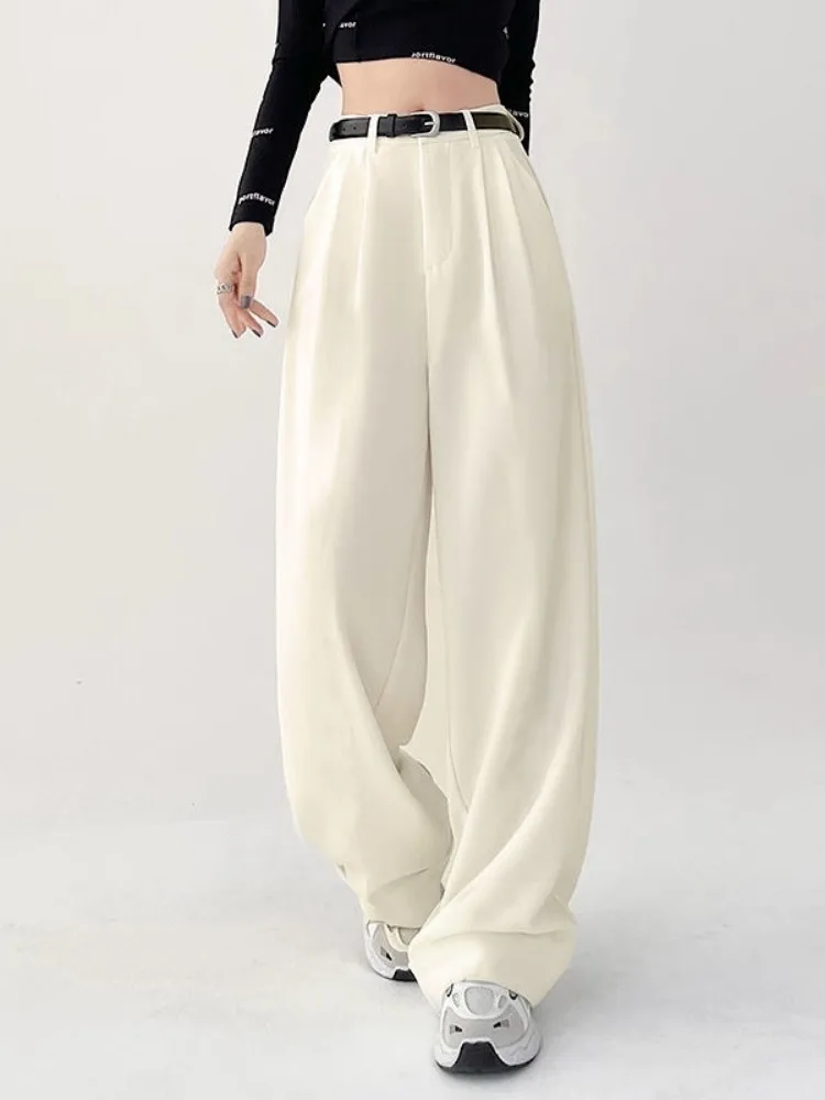 HOUZHOU pantalones de traje holgados Vintage para mujer, pantalones de cintura alta de gran tamaño, moda clásica coreana, oficina, Harajuku, elegante