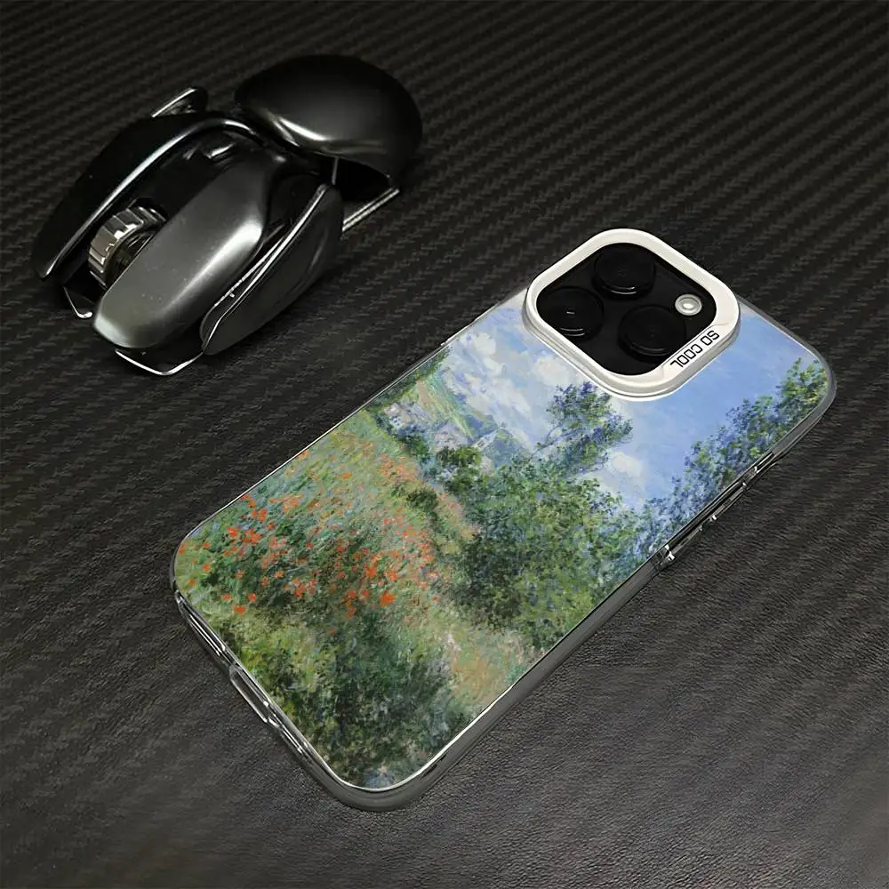 C-Claude Monet Garden Verf Telefoonhoesje voor iPhone17,16,15,14,13,12,11 Plus, Pro Max Wit Matte Schokbestendige Cover
