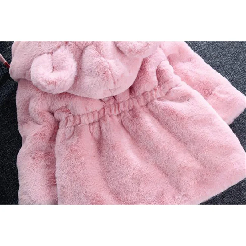 Girls Solid Color Fur Outerwear Children Plush Imitation Fashion Coat Kids Hooded Casual Jackets Winter Warm Cute Ears Clothing